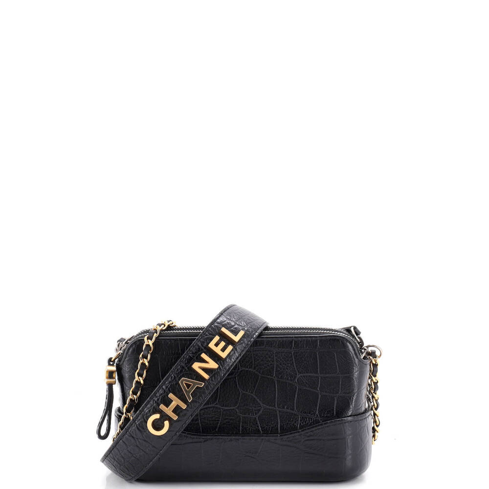 Chanel Small Gabrielle Hobo with Logo Handle Crocodile Embossed Calfskin
